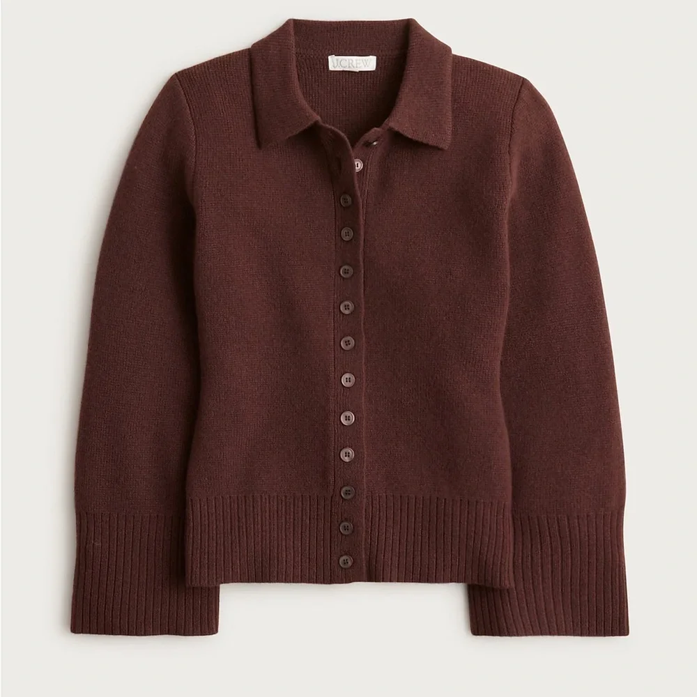 J crew deep chocolate Milano-stitch cinched-waist cardigan